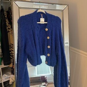 Free People Royal Blue Button-Up Cardigan